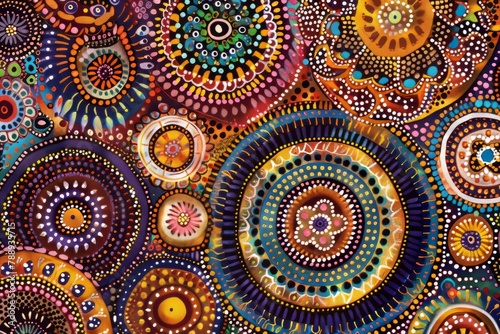 A traditional Aboriginal dot painting depicting Dreamtime stories and ancestral connections to the land  rich in symbolism and cultural significance  Generative AI