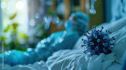 An infected patient in quarantine lies in a hospital bed.