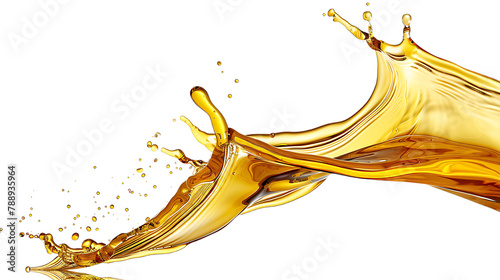 A dynamic splash of golden oil isolated on a white background