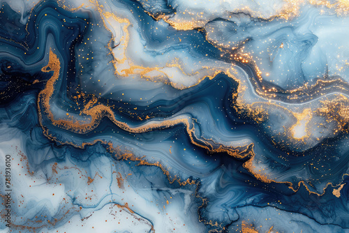 Blue and yellow marble background. Created with Ai