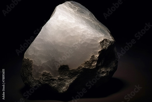 Harmotome is rare precious natural stone on black background. AI generated. Header banner mockup with space. photo
