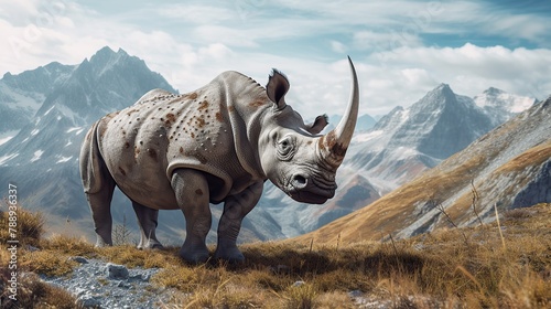 one-horned rhinoceros photo Generative AI