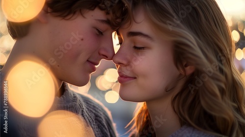 Romantic couple kissing passionately, surrounded by happiness, love, beauty, and togetherness Thai tags: happiness, love, harmony, kiss, man, woman, romance, beauty