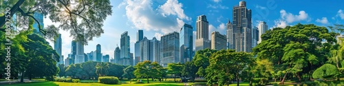 Parks and tall buildings in the city center Green environment city and central business district in panoramic view. photo