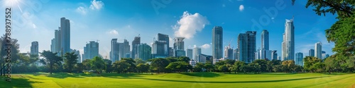 Parks and tall buildings in the city center Green environment city and central business district in panoramic view. © ORG