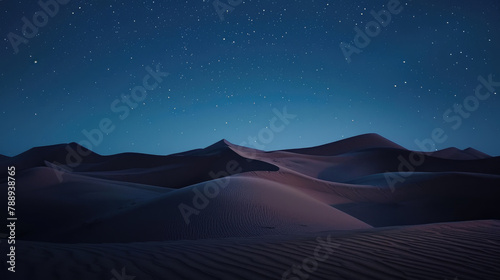 Abstract desert scene with smooth dunes under a starry night sky