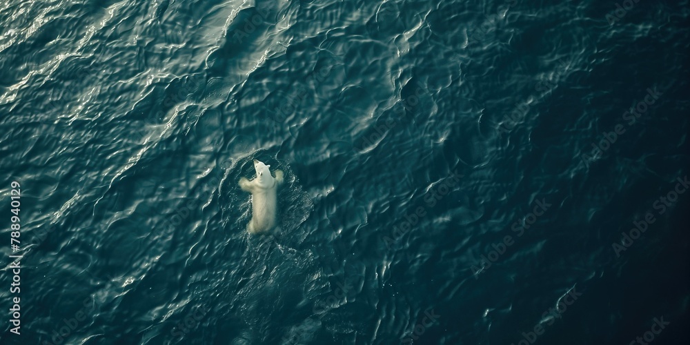 Naklejka premium AI generated image, a photo of a polar bear swimming alone in the ocean, environment concept