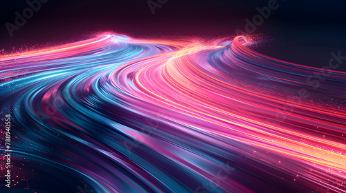 dynamic movement of colorful glowing wavy lines abstract background