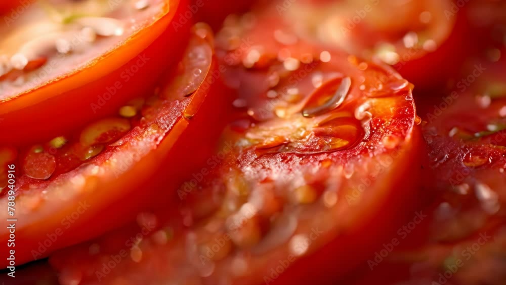 Succulent Tomato Symphony in Macro. Concept Macro Photography, Succulent Tomatoes, Close-up Shots, Vibrant Colors, Agriculture Scene