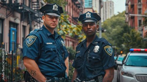 two cops standing next to each other, one a white photo