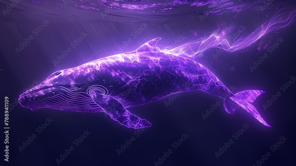 Neon whale sketch line illustration poster background