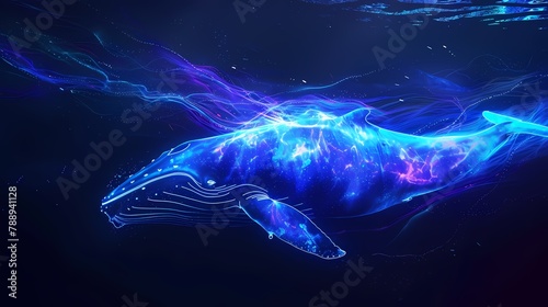 Neon whale sketch line illustration poster background © jinzhen