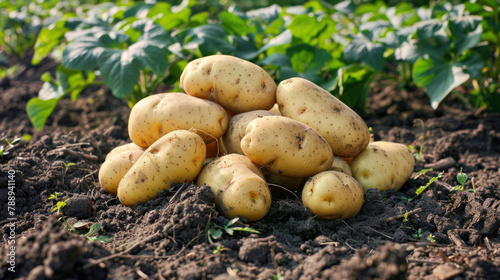 pile of potatoes on field background