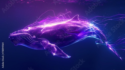Neon whale sketch line illustration poster background