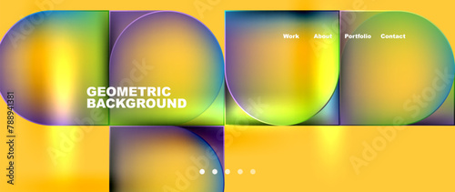 A vibrant, liquid geometric background featuring circles and squares in tints and shades of electric blue on a sunny yellow backdrop
