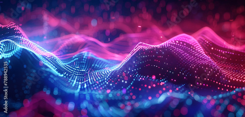 A dynamic display of neon, low poly waves oscillating in harmony, creating a visual symphony that represents the rhythm of digital communication.