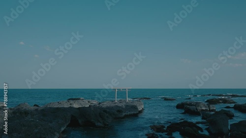 大洗磯前神社（茨城県大洗町）の海の中に立つ鳥居／Torii gate standing in the sea of ​​Oarai Isosaki Shrine photo