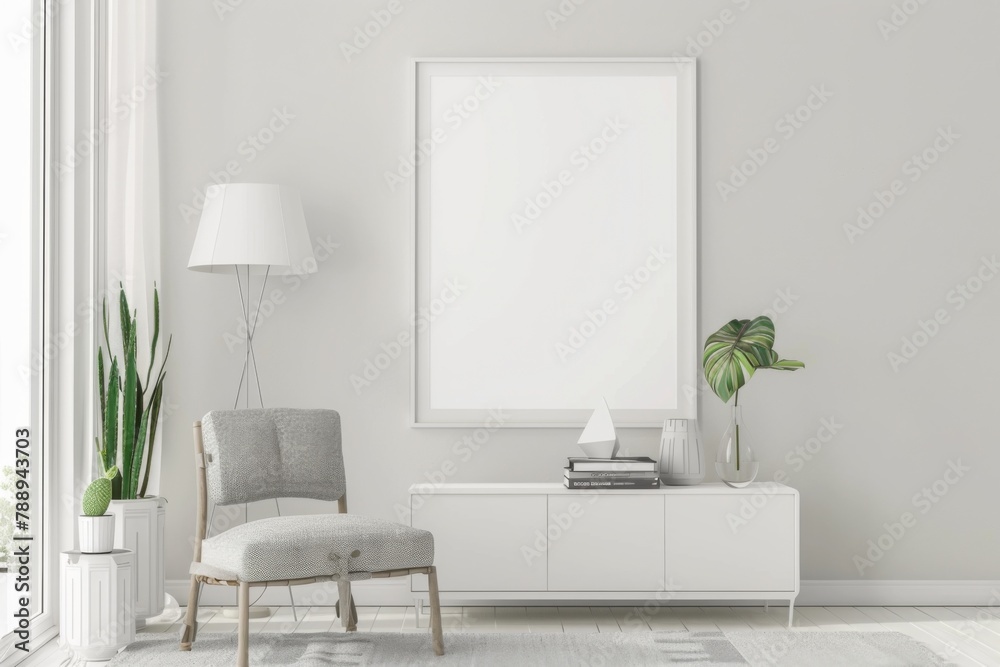 Scandinavian style living room with poster mockup created with generative ai Scandinavian style living room with poster mockup created with generative ai