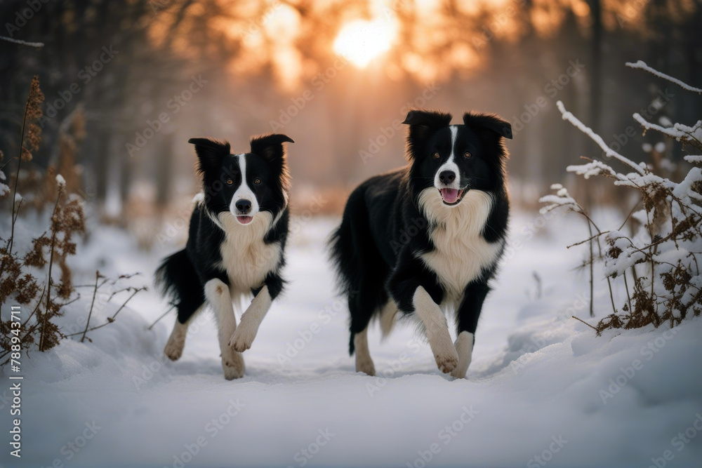 play dog young Border collie winter smile pet snow domestic cute pedigree friends sable happy horizontal friendship 1 red front canino cold portrait animal