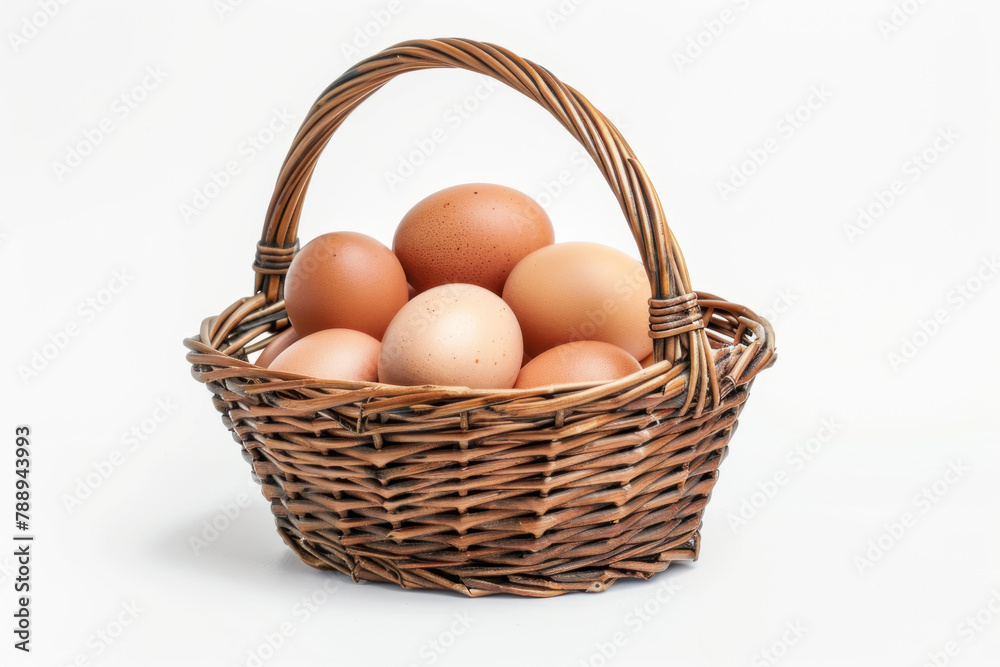 photo of eggs in basket isolated on white background photo of eggs in basket isolated on white background