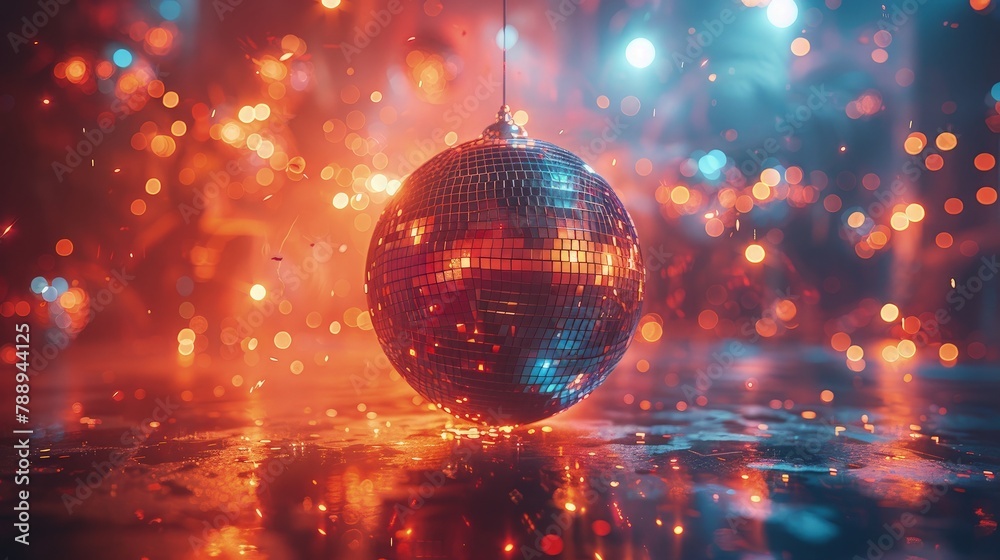 Fototapeta premium Shimmering Disco Ball on Groovy Dance Floor