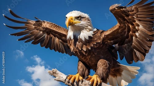  A majestic eagle soaring through a clear blue sky 