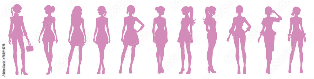 女性・女の子のシルエットイラスト素材セット 女性・女の子のシルエットイラスト素材セット