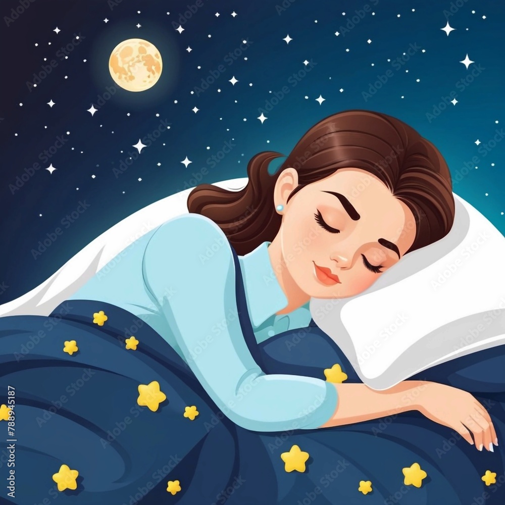 Vector Cute girl sleeping cartoon character, world sleep day Vector Cute girl sleeping cartoon character, world sleep day