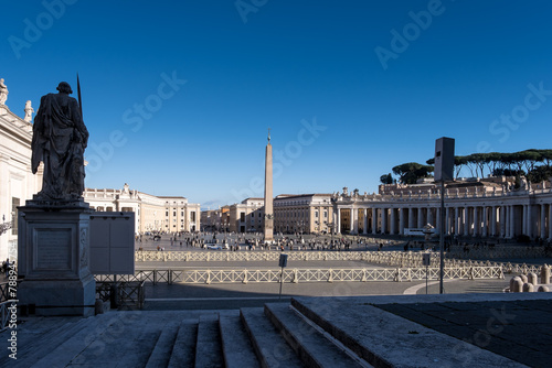 View of Saint Peter's Square in Vatican City, the papal enclave in Rome, from St. Peter's Basilica.