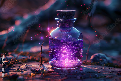 Mystical Infinity Potion in Shimmering Ethereal Bottle with Cosmic Glowing Elements