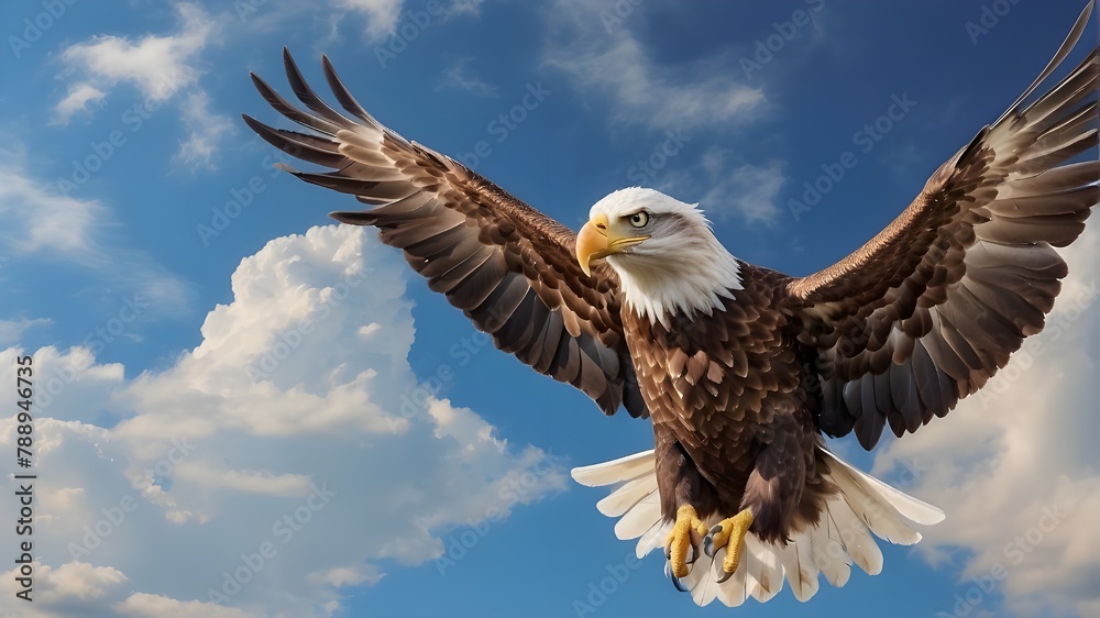 Obraz premium A majestic eagle soaring through a clear blue sky 