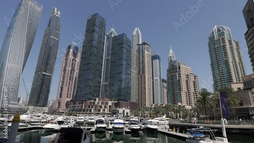 Dubai Marina skyscrappers view in the morning summer photo