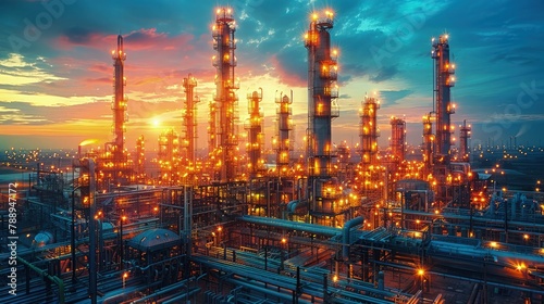 Sunset Panorama of Industrial Facilities Wallpaper