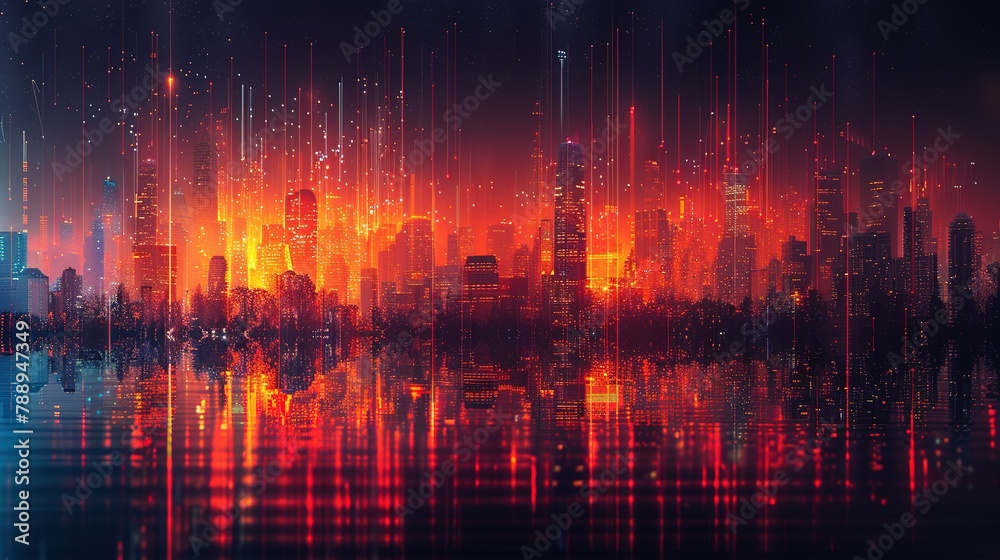 Naklejka premium A detailed bar graph showing real estate market trends over time, vibrant colors, clear labels,