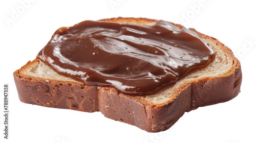 a piece slice bread with chocolate jam isolated on a white background