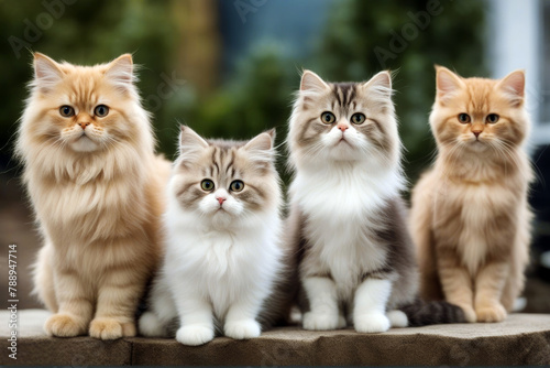 persian cat row cats Norwegian Siberian Group creature arrangement vertebrate kitten isolated white young sitting domestic togetherness banner mammal