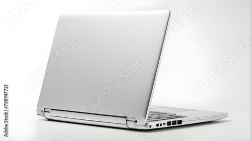 Isolated against an orange background, a white aluminum laptop body has a blank screen. complete in concentration. quite intricate. three-dimensional drawing. isolated, orange, background, white