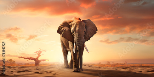 Elephant background with empty space for text Trunk Safari ElephantsInTheWild with blurred background 