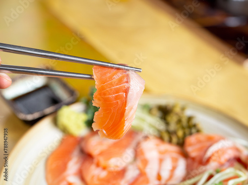 Fresh salmon sashimi, Japanese food