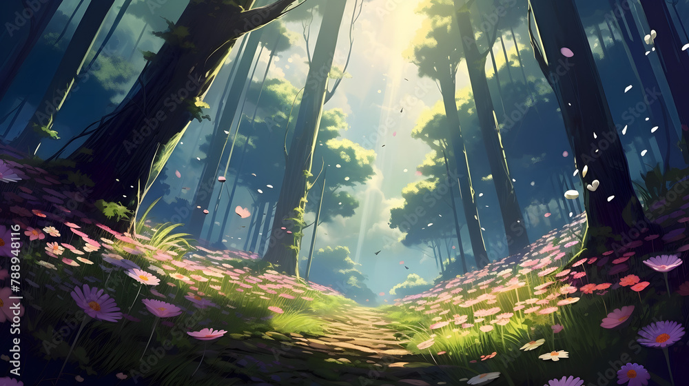 Fototapeta premium beautiful view in the forest illustration