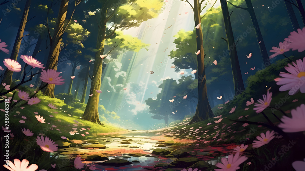 Fototapeta premium beautiful view in the forest illustration