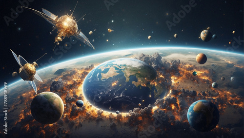 An illustration of a planet being destroyed by an asteroid.

 photo