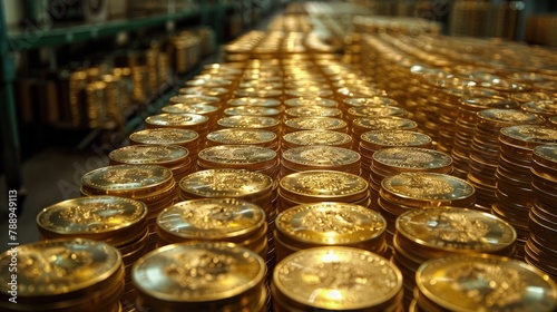 Gleaming Treasure. Stack of Shiny Gold Coins