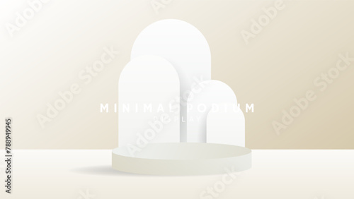 Abstract Oval shape and cream background,Minimal podium and crimson background, 3d podium for presentation, Stage for showcase,  illustration 3d Vector EPS 10