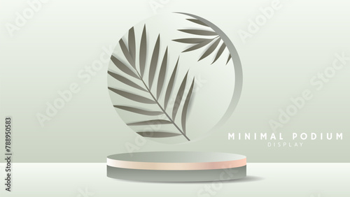 Abstract luxurious podium with palm leaves in the background. Minimal podium and crimson background, 3d podium for presentation, Stage for showcase,  illustration 3d Vector EPS 10