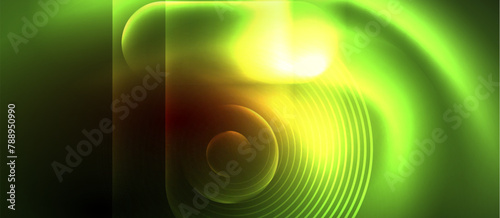 A symmetrical pattern of green and yellow swirls resembling a terrestrial plant on a black background, evoking feelings of calm and tranquility