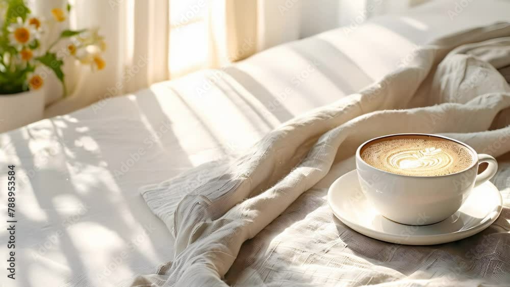 Morning Serenity: Coffee and Sunshine on a Minimalist Bedside. Concept Minimalist Decor, Coffee Aesthetics, Bedroom Ambiance, Morning Rituals, Sunlight Inspiration Morning Serenity: Coffee and Sunshine on a Minimalist Bedside. Concept Minimalist Decor, Coffee Aesthetics, Bedroom Ambiance, Morning Rituals, Sunlight Inspiration