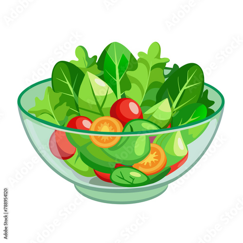 Green salad of fresh vegetables salad bowl on white background