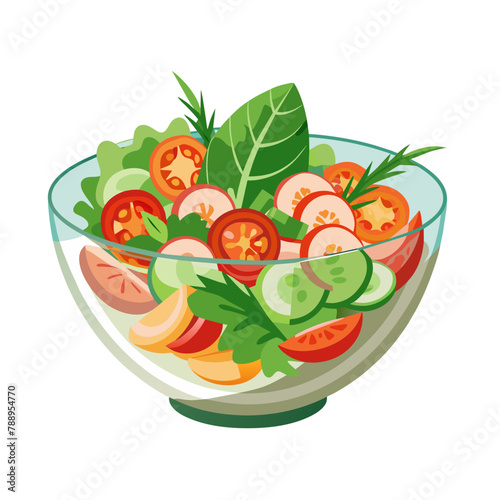 Green salad of fresh vegetables salad bowl on white background