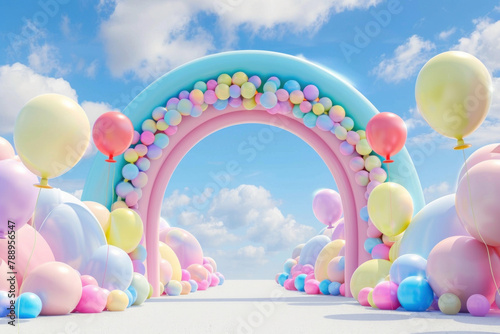arched archway with balloons on the side, sky background
